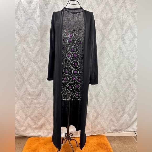 Eileen Fisher 100% wool black longline open front cardigan size M - Picture 1 of 9